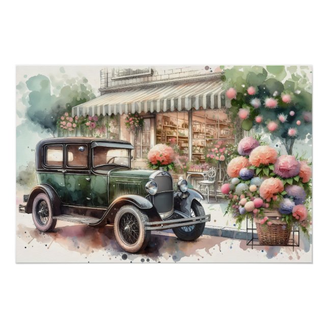Poster Scène Retro Car & Blooming Boutique (Devant)