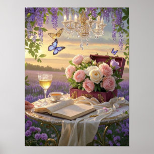 Poster Scène rêvée et douce d'une somptueuse, Florale