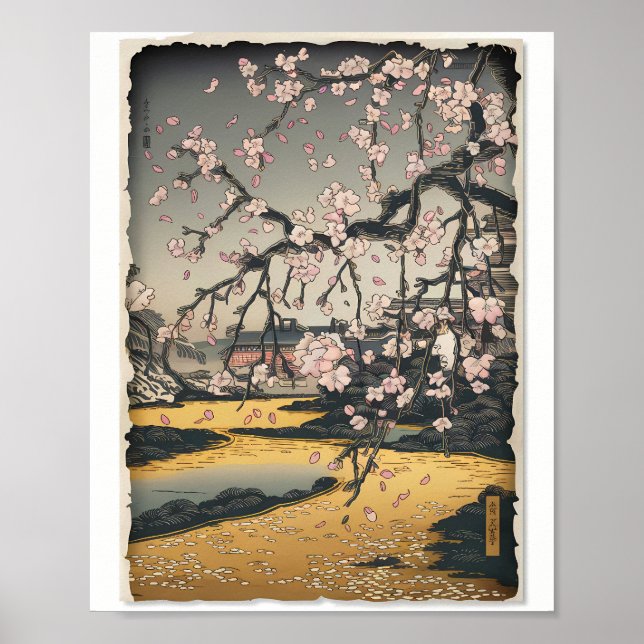 Poster Scène Sakura vintage de Woodblock (Devant)
