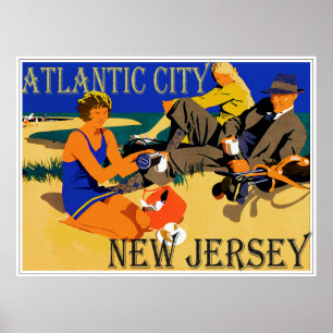 Poster Scène vintage de plage d'Atlantic City