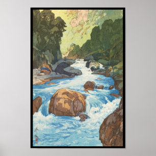 Poster Scènes art de Yoshida dans du Japon Alpes, rivière