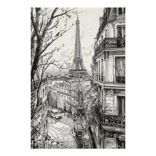 Poster Scènes Paris dessinées à la main