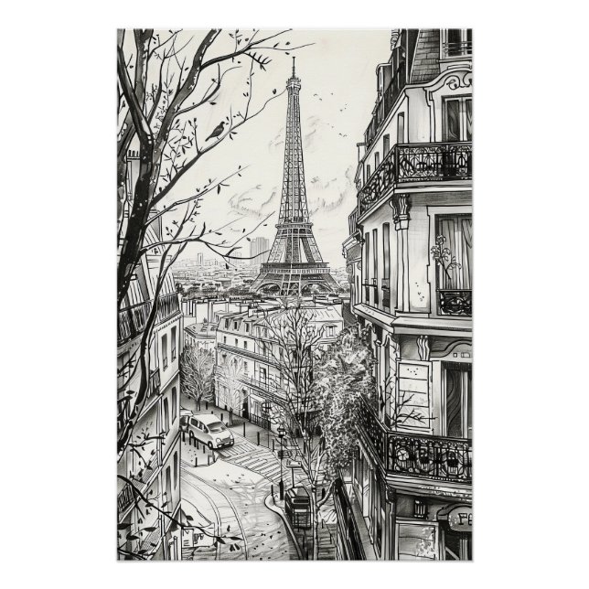 Poster Scènes Paris dessinées à la main (Devant)
