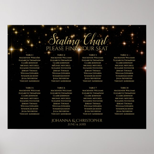 Poster Schéma de siège Mariage de 8 tables brillant (Devant)