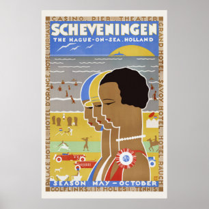 Poster Scheveningen La Haye en mer. Hollande Vintage