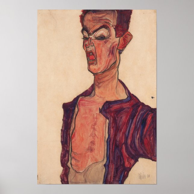 Poster Schiele - Autoportrait Grimacing (Devant)