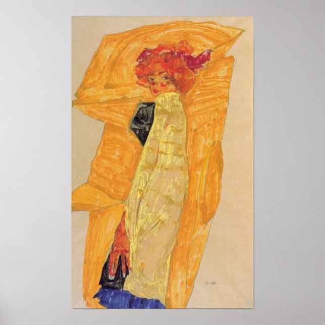 Poster Schiele - Gerti Devant un Drapé Ocre 1910 (Devant)