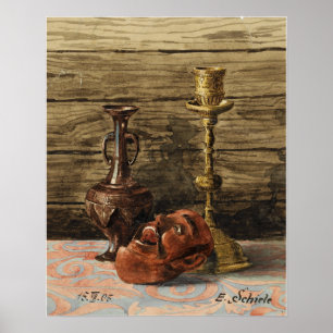 Poster Schiele - Nature morte avec vase à bougeoir et ma…