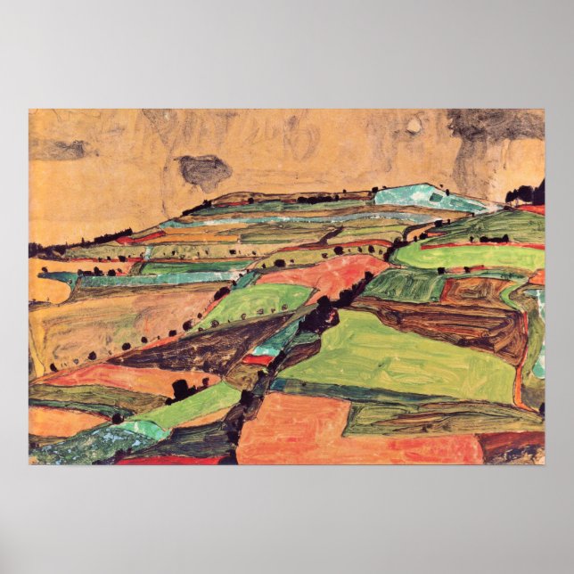 Poster Schiele - Paysage de campagne 1910 (Devant)