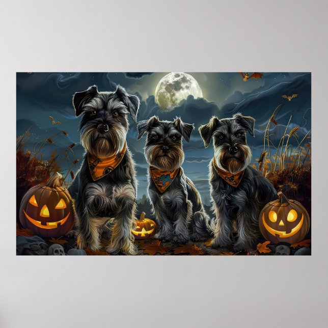 Poster Schnauzer Halloween Éffrayant (Devant)