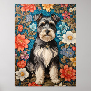 Poster Schnauzer joyeux floral inspiré de William Morris
