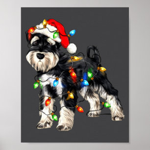 Poster Schnauzer Noël Chien Lumières de Noël Chapeau de P