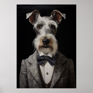 Poster Schnauzer Portrait de chien Gray Suit Bow Cravate