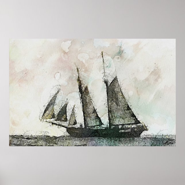 Poster Schooner - Art vintage (Devant)