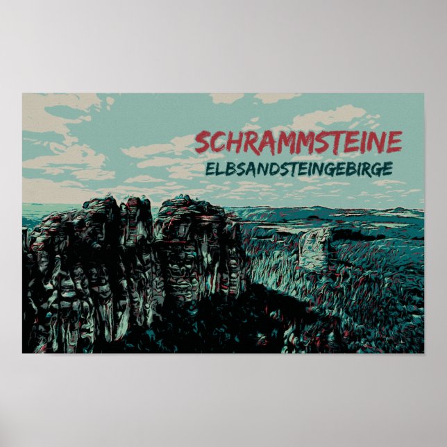 Poster Schrammsteine, Monts Elbe Sandstone (Devant)