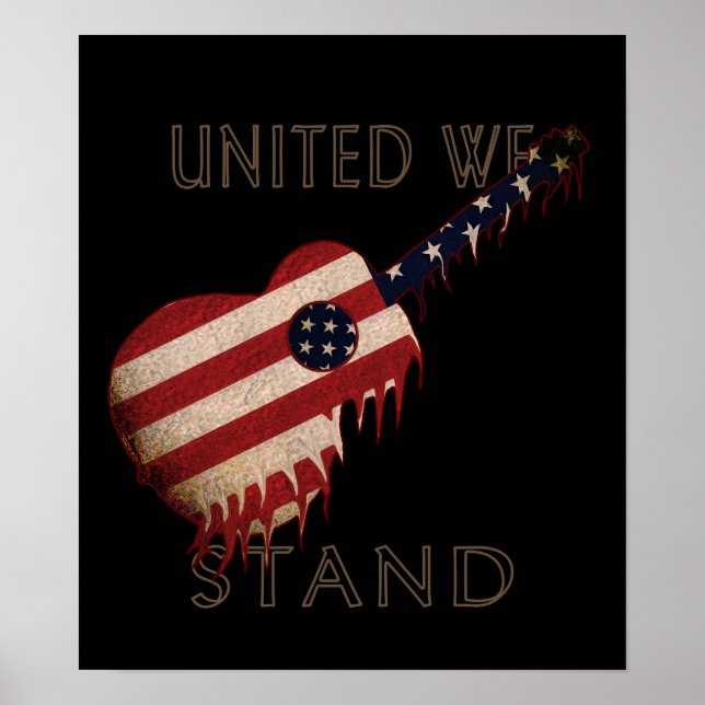 Poster - Schwarz - Gitarrenamerikanische Flagge -  (Vorne)