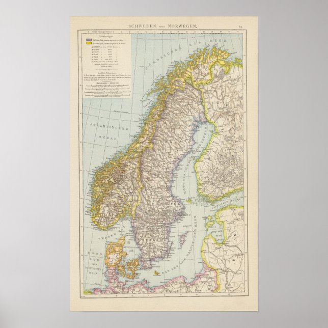 Poster Schweden, Norvège - Suède et Norvège Carte (Devant)