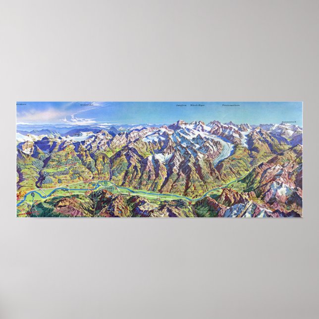 Poster " Schweiz : 1960er/heute - Wallis Panoramakarte (Devant)