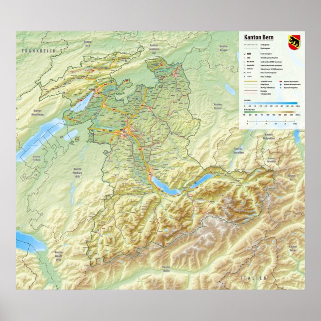 Poster " Schweiz : 2017/heute - Kanton Bern Landkarte (Devant)