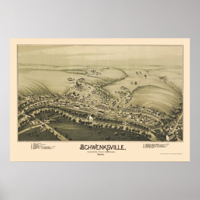 Poster Schwenksville, PA Carte panoramique - 1894 (Devant)