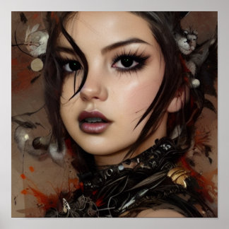 Poster Sci Fi Cyber Gothique Femme Portrait Encre Portrai