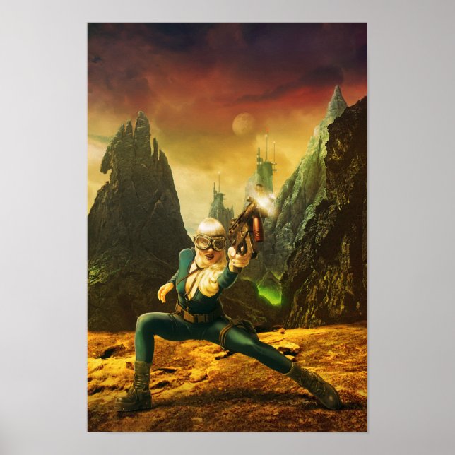 Poster Sci-Fi Female Fighter on Strange Planet (Devant)