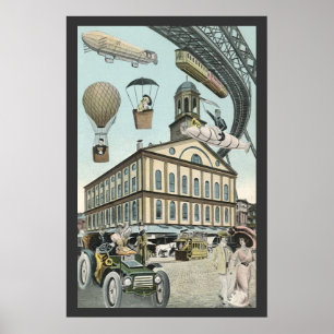 Poster Science-fiction vintage, ville victorienne Steampu