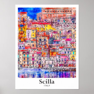 Poster Scilla Italie Voyage Aquarelle main tirée
