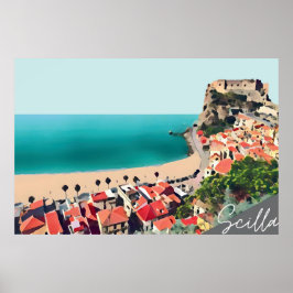Poster Scilla Pastel Plage Bleue scène