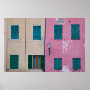 POSTER SCONCE EXTÉRIEURE NOIRE SUR MUR PEINT ROSE