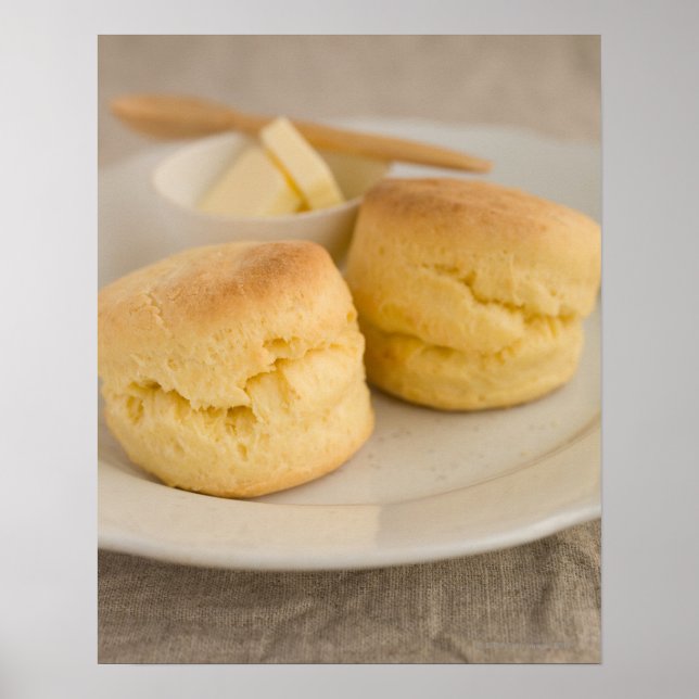Poster Scone ordinaire avec beurre sur plaque (Devant)