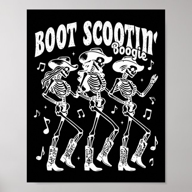 Poster Scootin' Boogie Retro Western Sketon Dancing Cow (Devant)