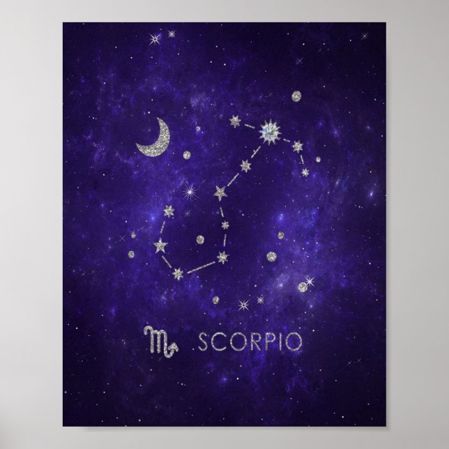 Poster Scorpion violet zodiaque | Horoscope d'astrologie  (Devant)
