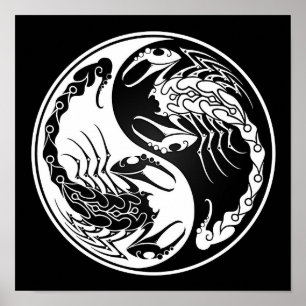 Poster Scorpions Yin Yang blanc et noir