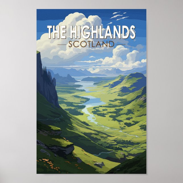 Poster Scotland Highlands Scotland Travel Art Vintage (Devant)