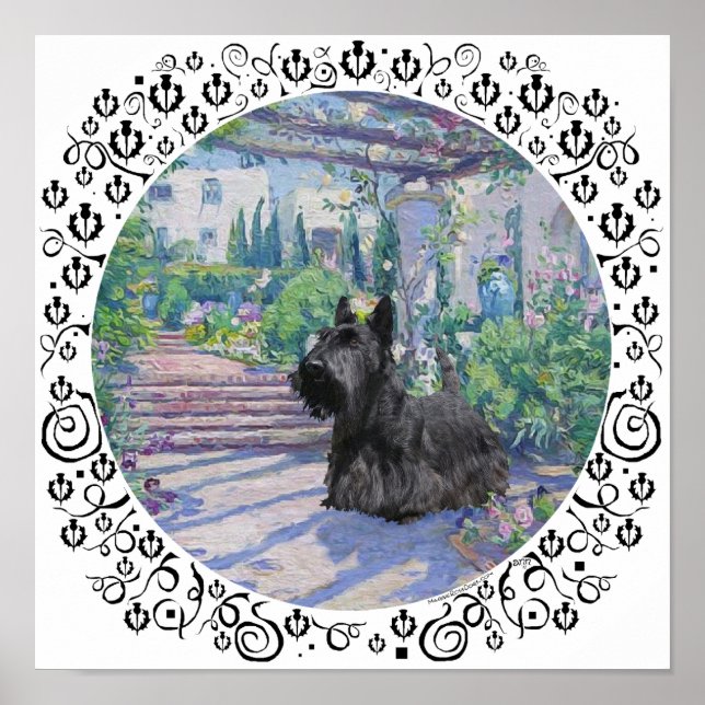 Poster Scottie au jardin printanier (Devant)