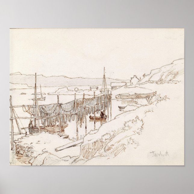 Poster Scottish Fishing Village Abstract Art Sketch (Devant)