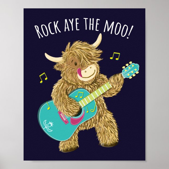 Poster Scottish Highland Cow Guitarist Rock Aye The Moo! (Devant)