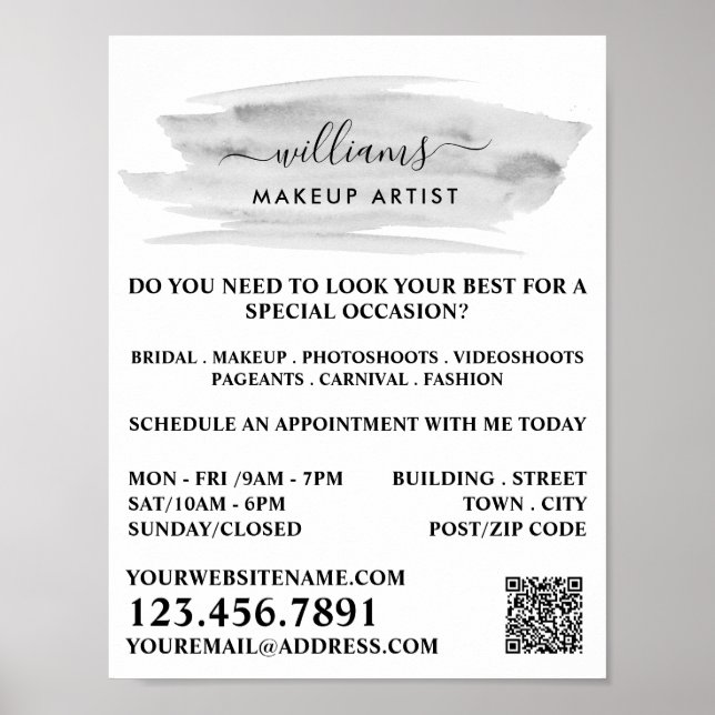 Poster Script Aquarelle Gris brosse Artiste maquillage (Devant)
