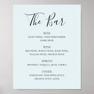 Poster Script calligraphie bleue mariage menu bar boisson