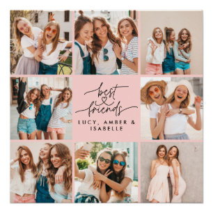 Poster Script coeur rose moderne multi photo meilleurs am