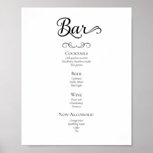 Poster Script de calligraphie Mariage Boissons Menu Signe