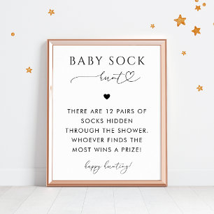 Poster Script de Coeur Bébé Chasse Baby shower Jeu Sock