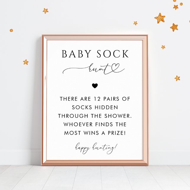 Poster Script de Coeur Bébé Chasse Baby shower Jeu Sock (Créateur téléchargé)