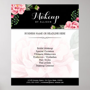 Poster Script de maquillage floral moderne noir blanc