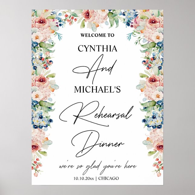 Poster Script manuscrit Bienvenue à notre dîner de répéti (Devant)