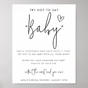 Poster Script minimaliste ne pas dire jeu de Baby shower