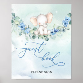 Poster Script moderne Cute Elephant bleu panneau du livre