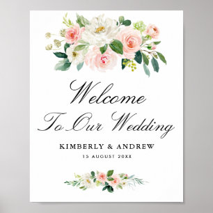 Poster script moderne floral mariage de bienvenue