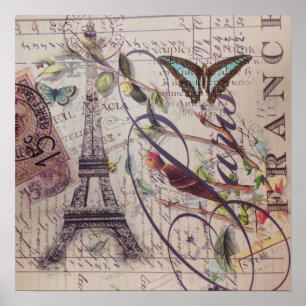 Poster Script papillon de campagne français Paris Tour Ei